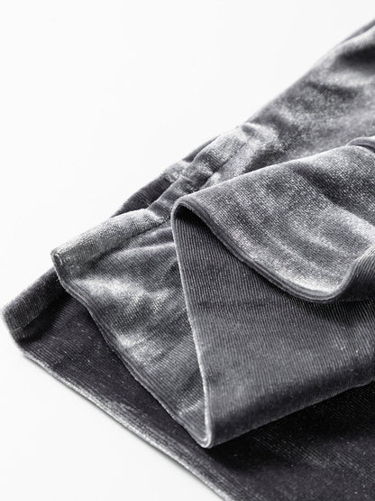 Grey Leopard Velvet Lantern Sleeve Blouse