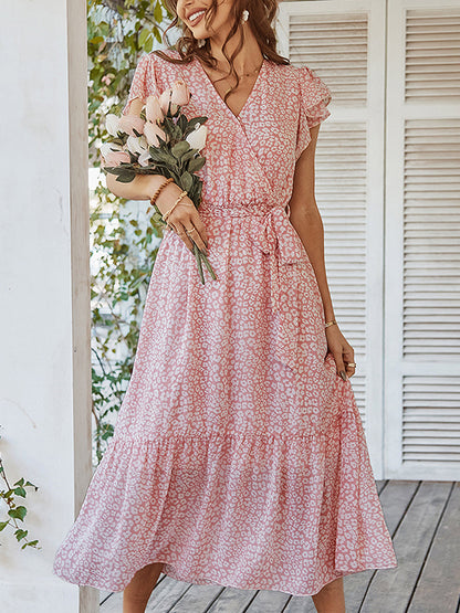 Midi Dresses - Sexy Floral Tie Waist Casual Midi Dress - MsDressly