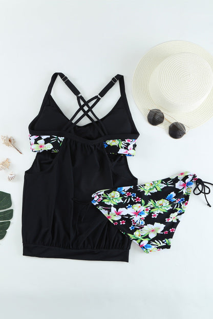 Floral Layered Tankini Set with Triangular Briefs