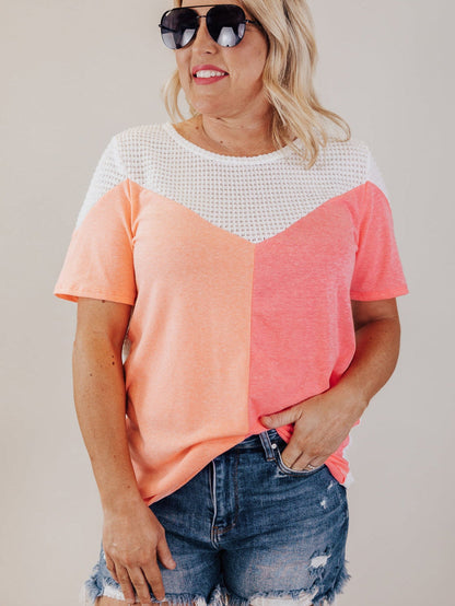 Colorblock Waffle Knit Tee for Plus Size Women