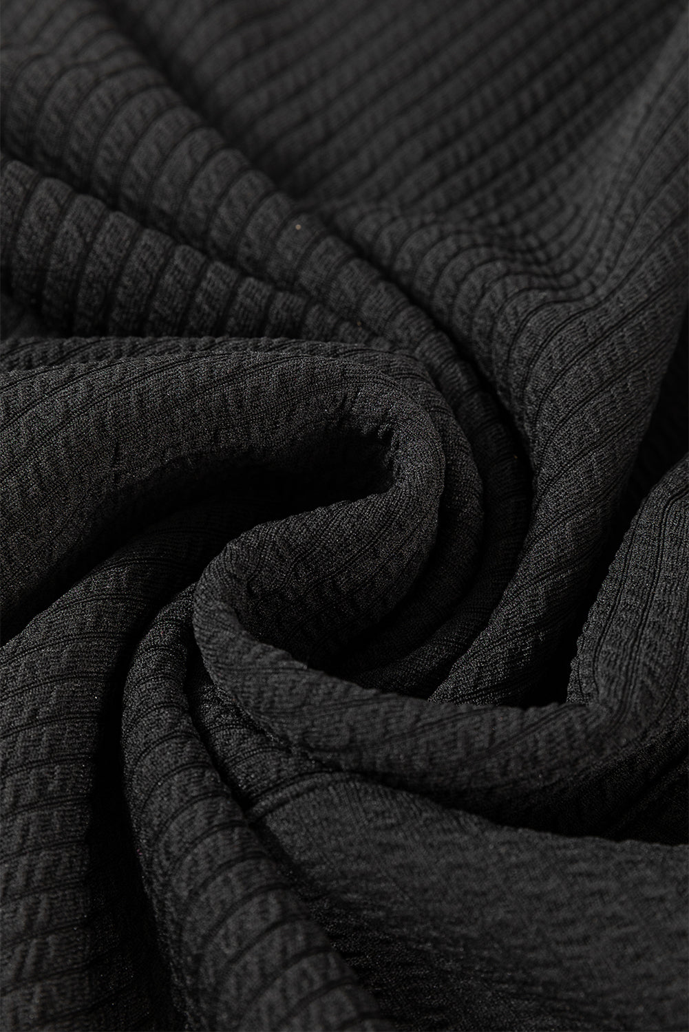 Black Solid Color Corded Drop Shoulder Long Sleeve Top