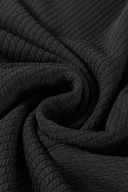 Black Solid Color Corded Drop Shoulder Long Sleeve Top