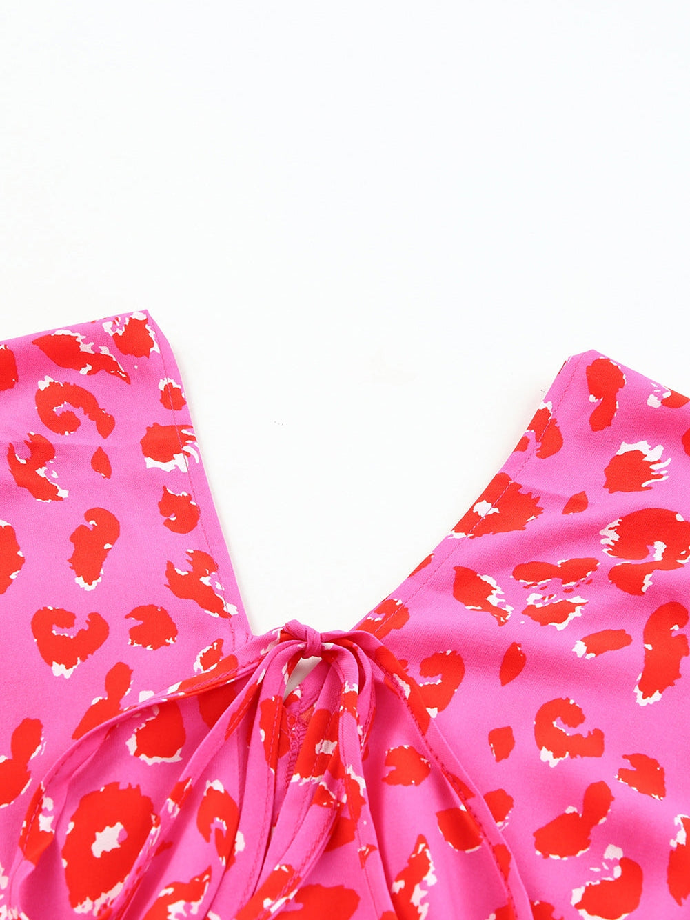 Leopard Print Plus Size Babydoll Dress with V Neck and Bubble Sleeves