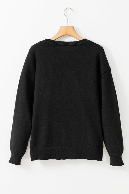 Heartfelt Black Graphic Round Neck Sweater