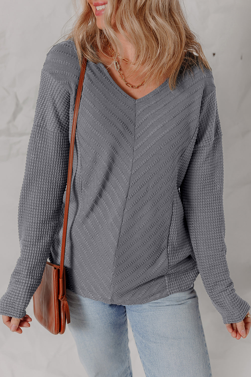 textured knit long sleeve top