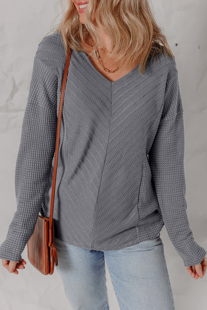 textured knit long sleeve top