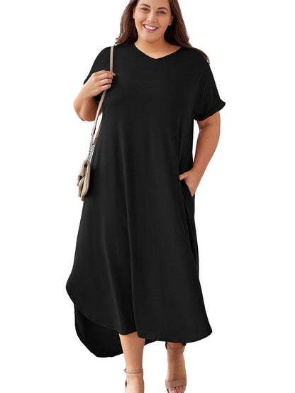 Elegant Black V Neck Maxi Dress for Curvy Women