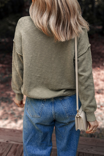 Four Leaf Clover Drop Shoulder Raw Hem Knitted Sweater