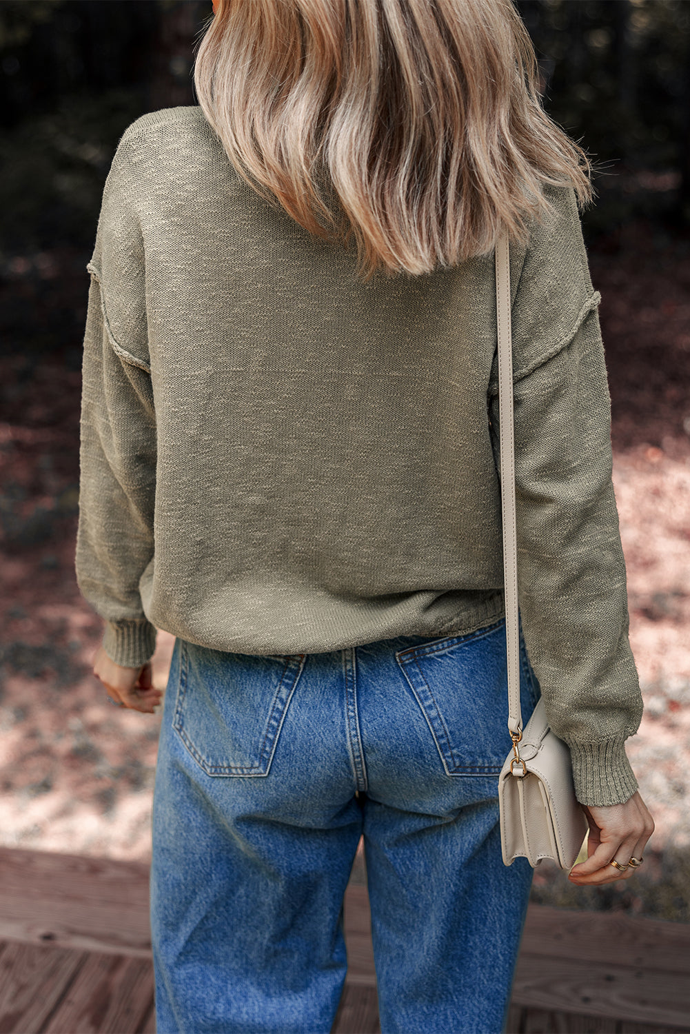 Four Leaf Clover Drop Shoulder Raw Hem Knitted Sweater