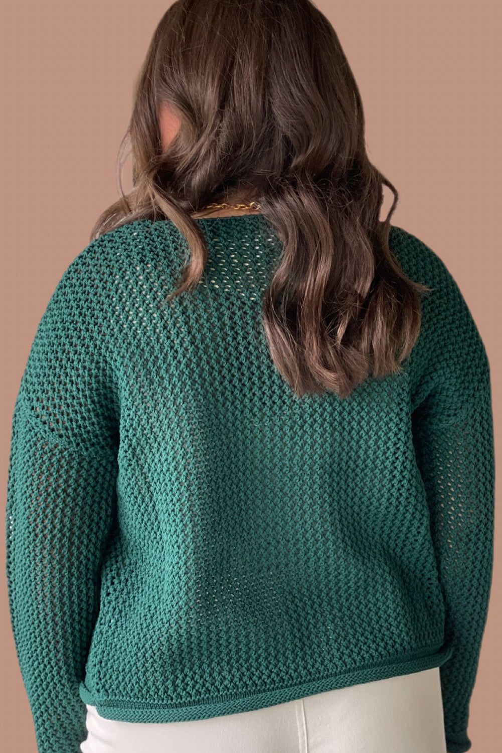 Blackish Green Plus Size Drop Shoulder Knit Button Down Sweater Cardigan
