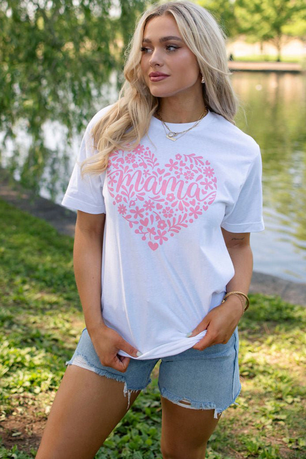 Heartfelt Floral Mama Graphic Tee in White