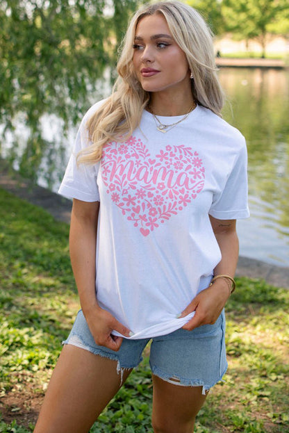 Heartfelt Floral Mama Graphic Tee in White