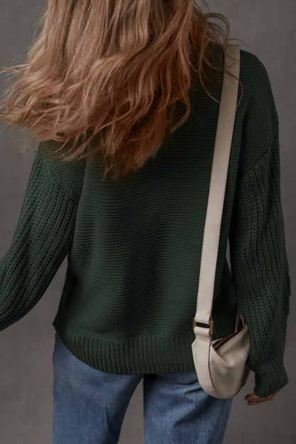 Mist Green Solid Color Front Seam Drop Shoulder Loose Sweater