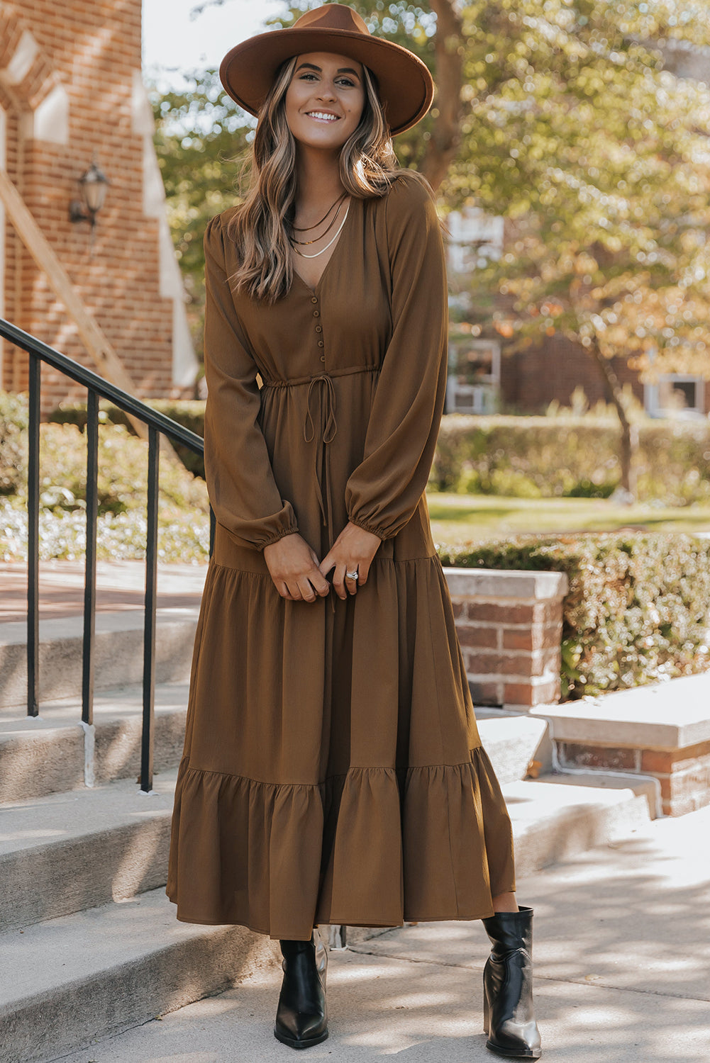 solid long sleeve maxi dress