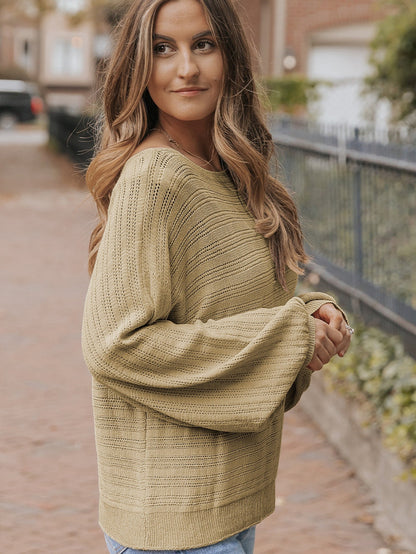 Apricot Eyelets Textured Lantern Sleeve Knit Jumper