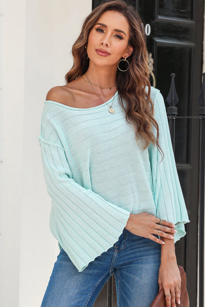 Green Exposed Seam Dolman Sleeve Ribbed Knit Top