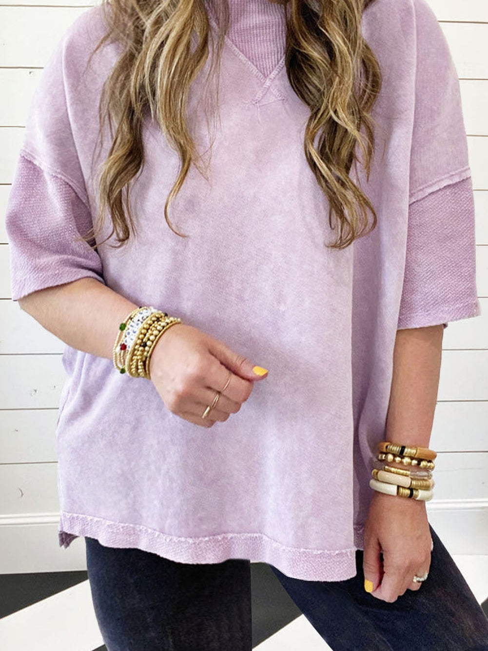 Orchid Petal Mineral Wash Oversized Patchwork Tee