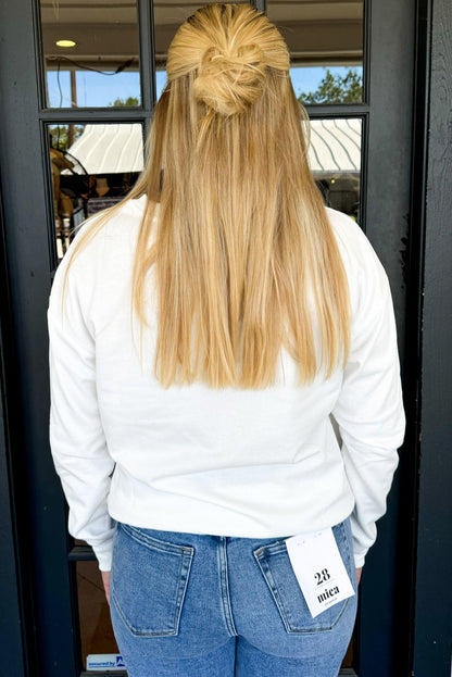 White Candy Cane Plaid Bow Decor Plus Size Drop Shoulder Sweatshirt