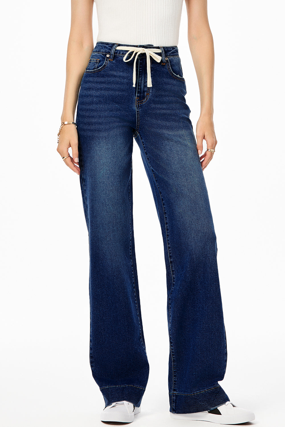 Bluing Lace-up Button Zip Fly Straight Leg Jeans