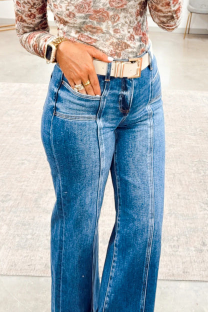 Sky Blue Tailored Seam Detail Womnes Shift Jeans