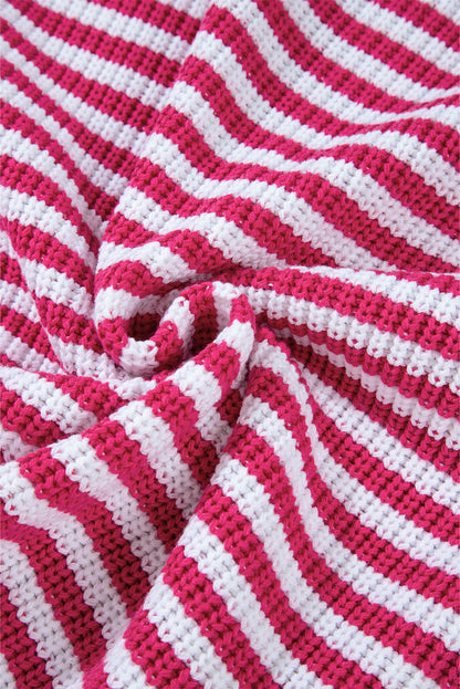 Pink Stripe Zip up Collar Drop Shoulder Sweater