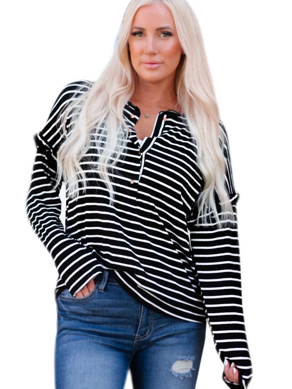Elegant Black Striped Ruffled Button-Up Blouse