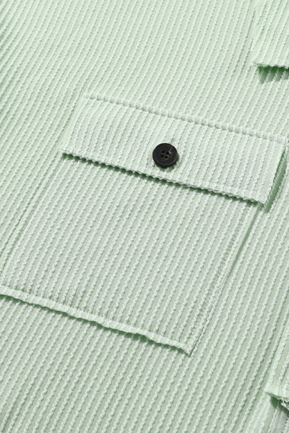 Sage Oversized Ribbed Henley Top with Pockets