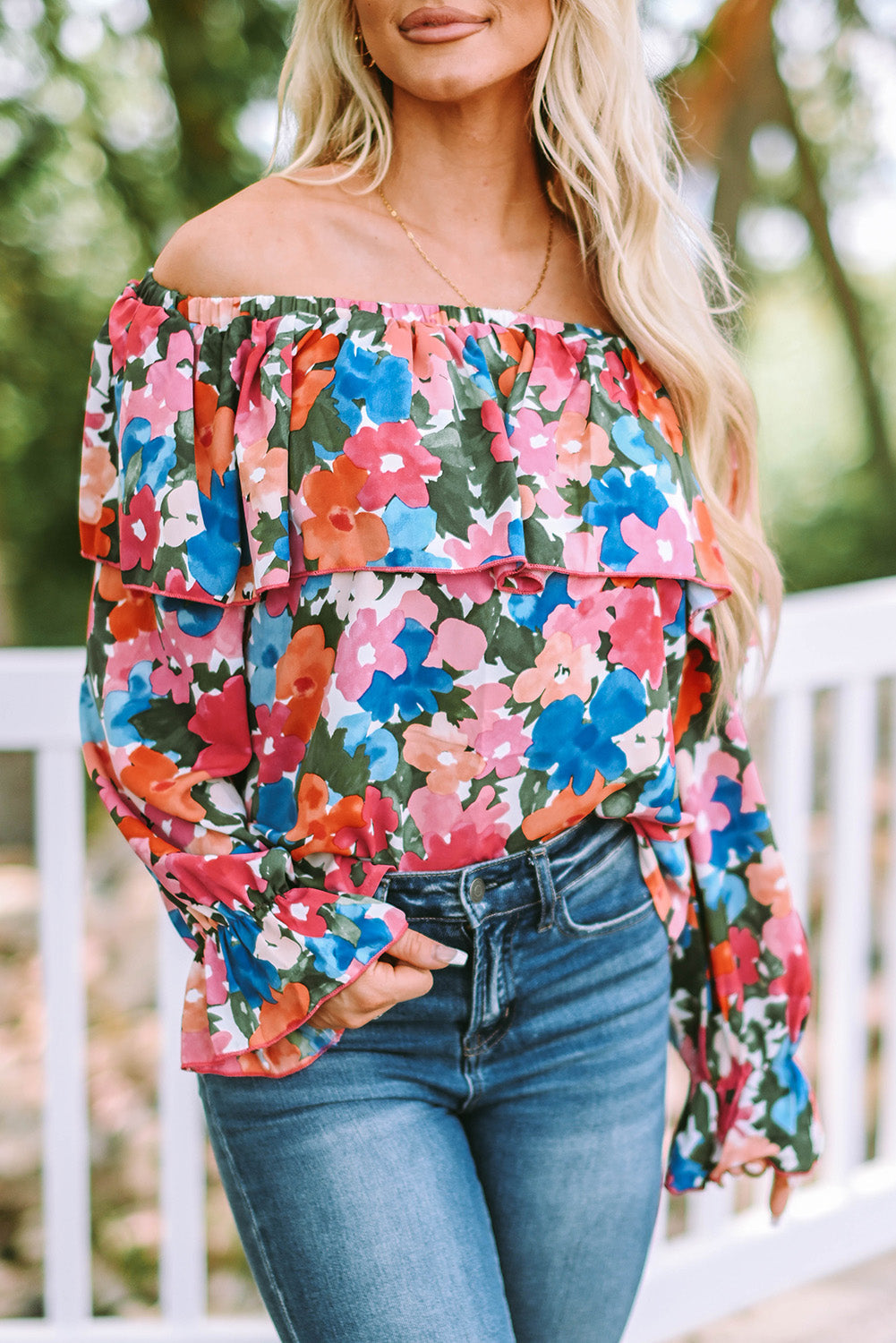 Floral Off Shoulder Ruffle Sleeve Blouse