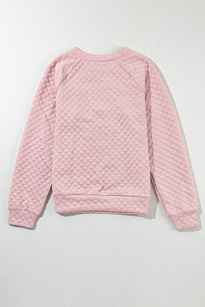 Light Pink Split Neck Quilted Long Sleeve Top