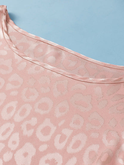 Pink Plus Size Leopard Print Ruffled Flutter Sleeve Satin Blouse