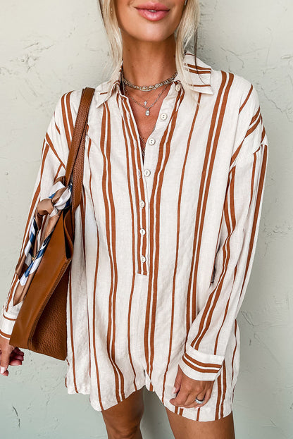 Brown Stripe She_s A Dreamer Striped Romper