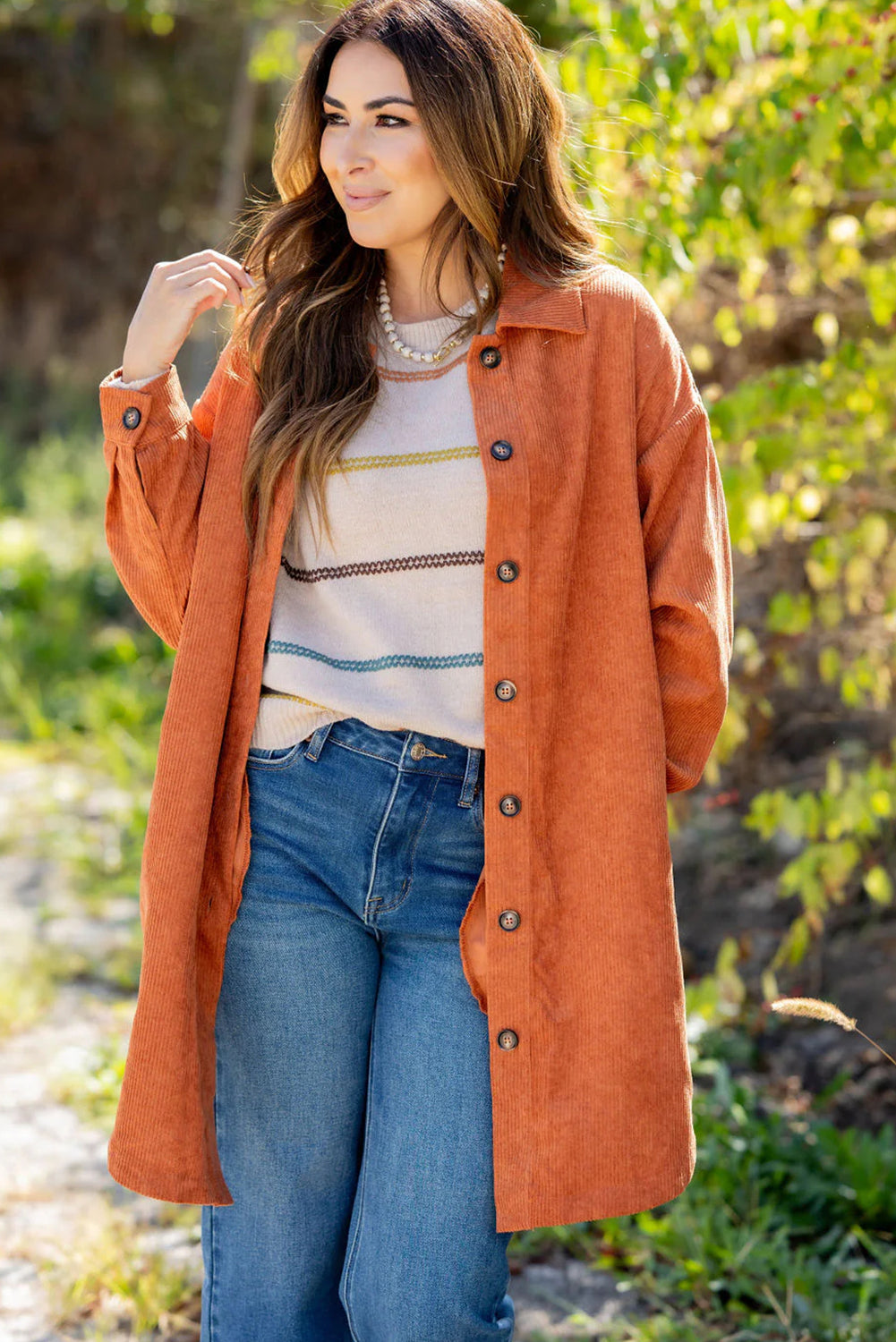 Gold Flame Corduroy Side Slit Oversize Shacket