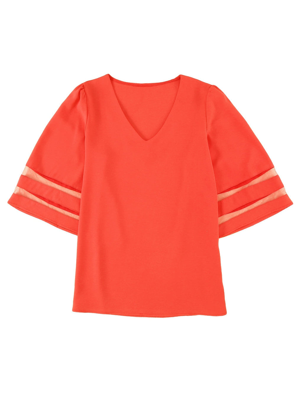 Fiery Crimson V Neck Blouse with Flare Sleeves