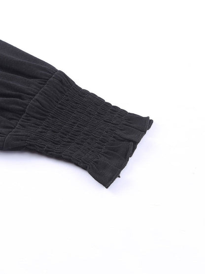 Elegant Black V Neck Top with Puff Long Sleeves