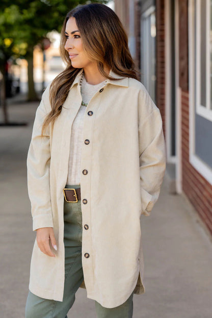 Jet Stream Corduroy Side Slit Oversize Shacket