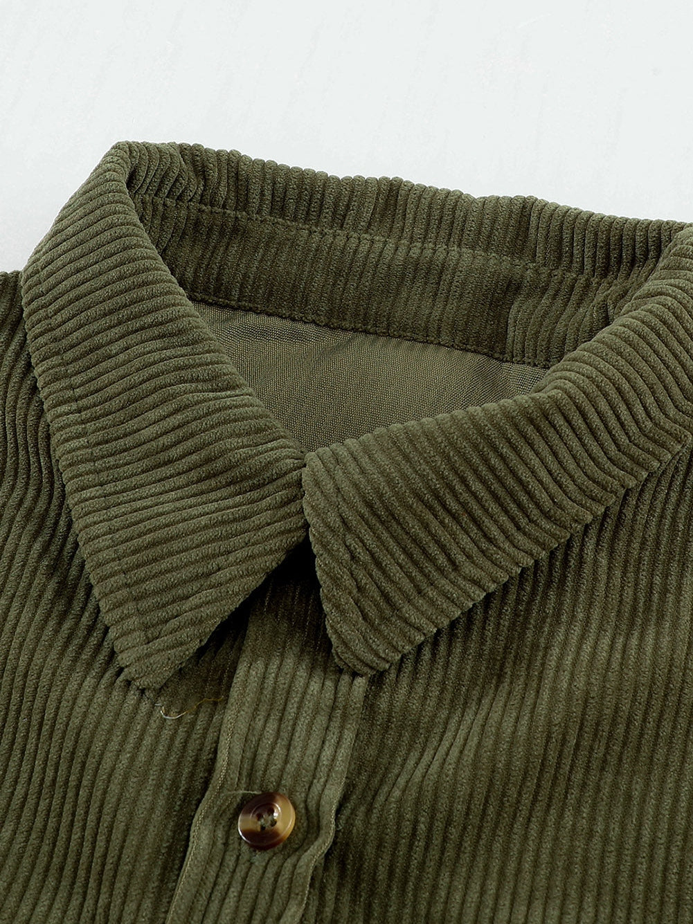 Green Corduroy Button-Up Pocket Blouse