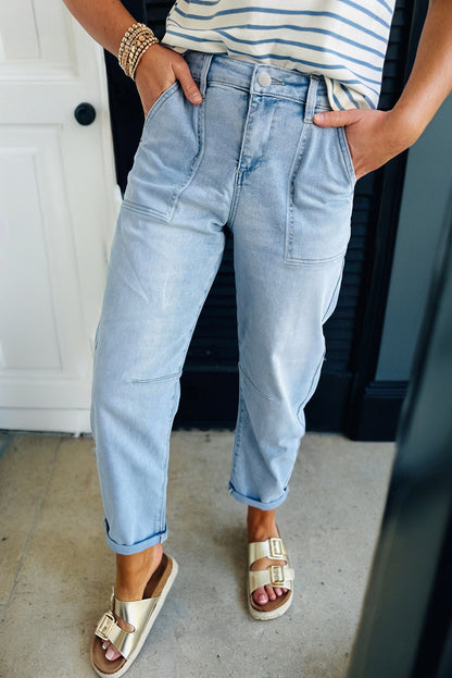 high rise barrel jeans