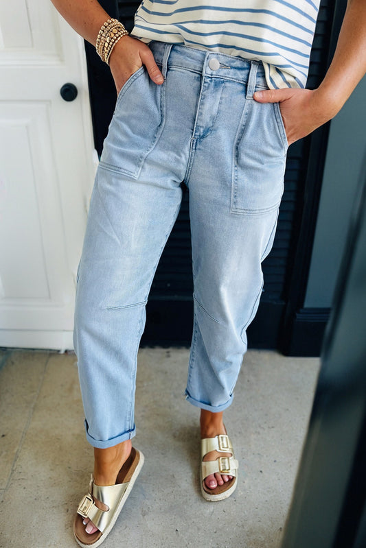 high rise barrel jeans