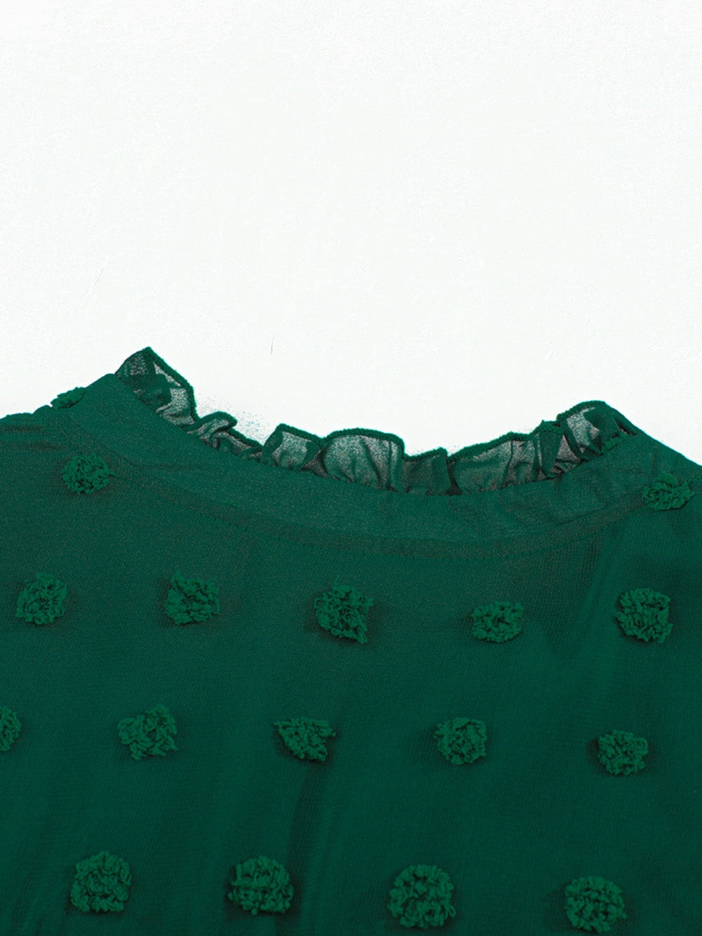 Green Polka Dot Lace Ruffle Split Neck Puff Sleeve Blouse