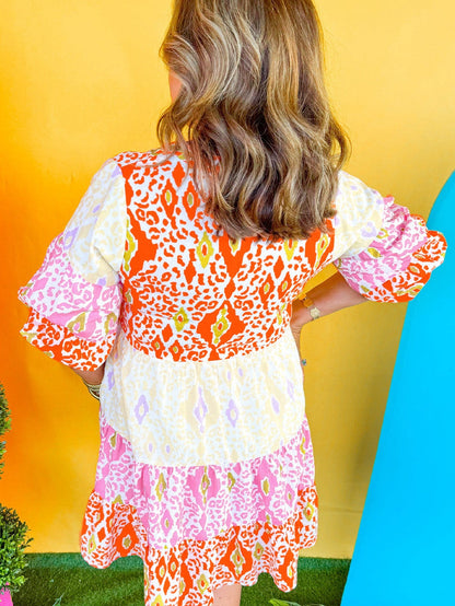 Leopard Print V-Neck Plus Size Babydoll Dress