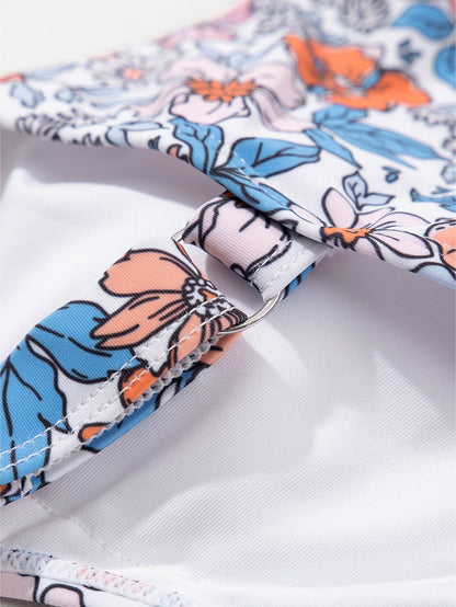 Elegant Pink Floral Drawstring Ruched Beach Swim Dress