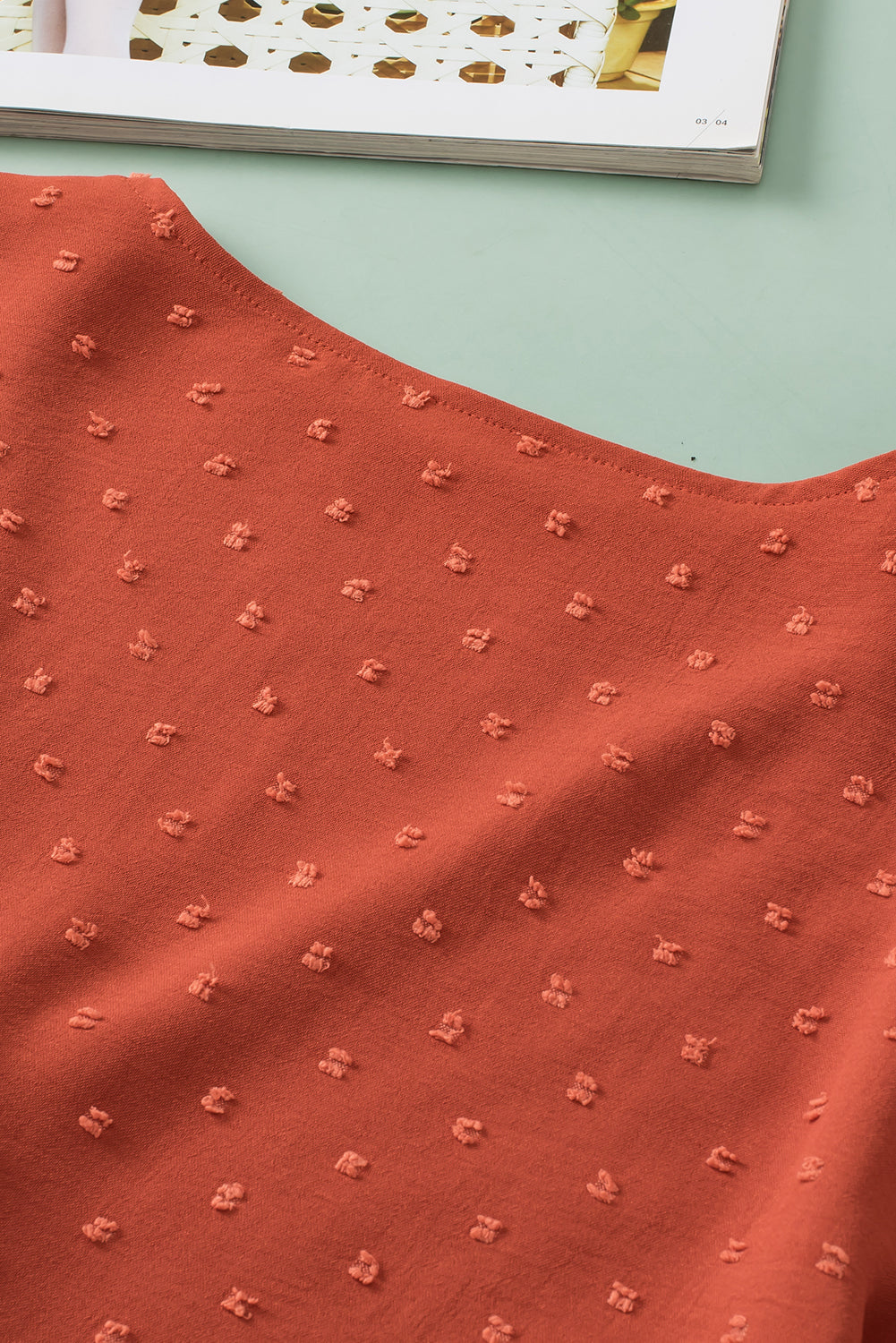 Golden Sparks Plus Size Swiss Dot V Neck Wrap Tie Side Blouse