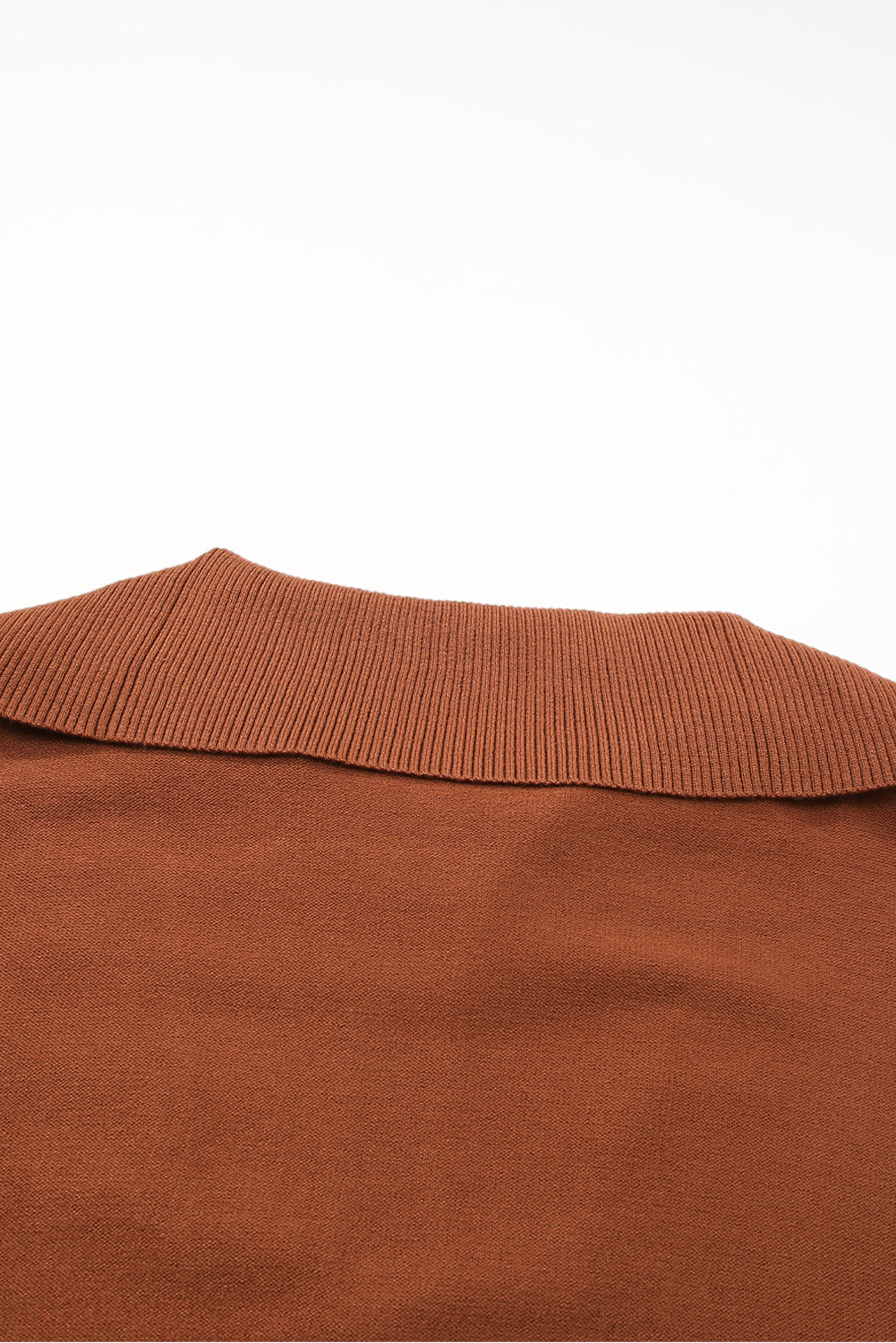 Cozy Brown Zip-Up Collar Plus Size Sweater with Ribbed Detail