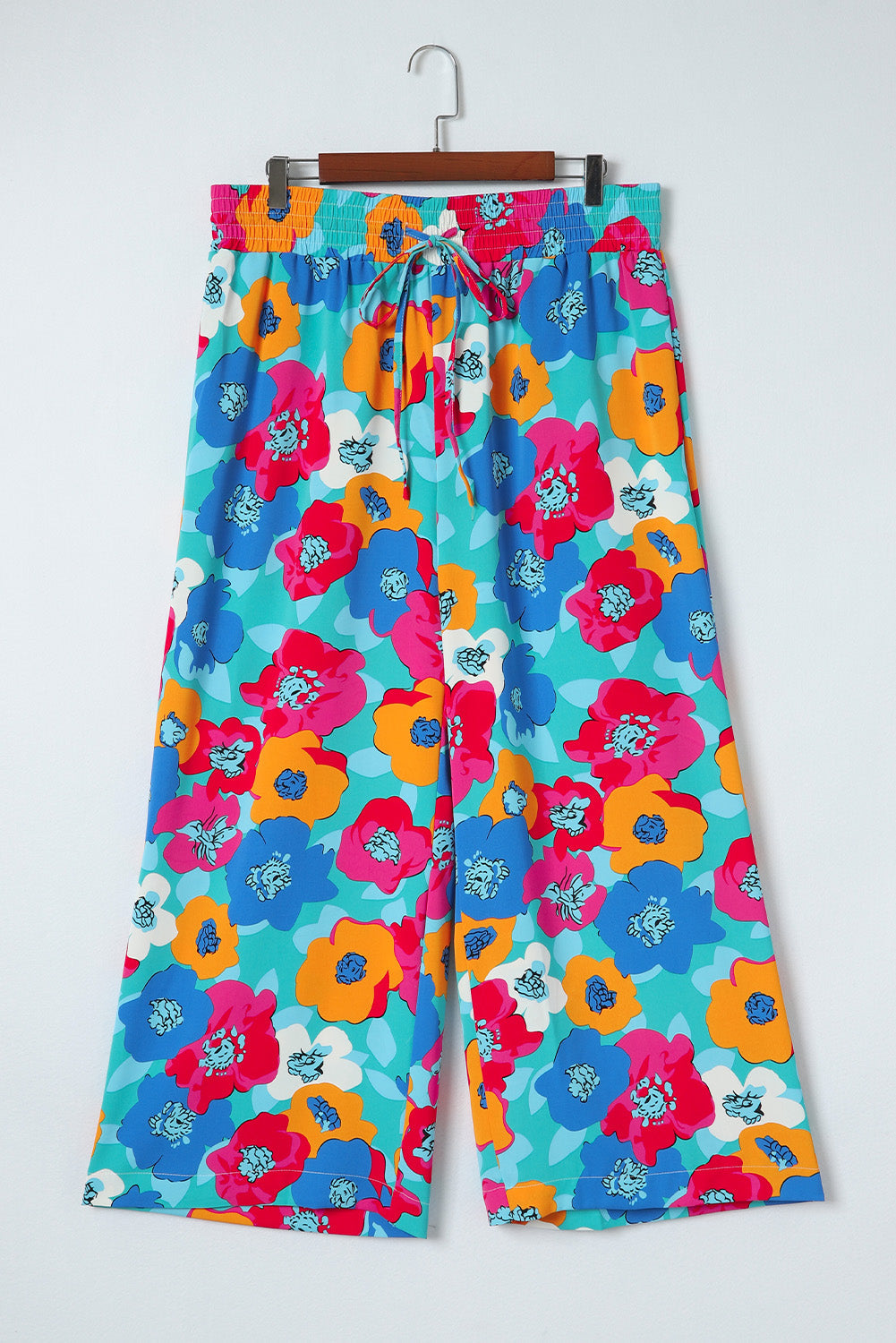 Vibrant Floral Print Plus Size Wide Leg Trousers