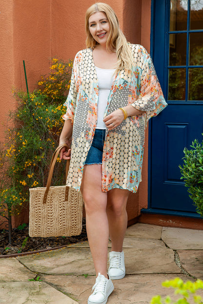Bohemian Green Floral Print Oversized Kimono