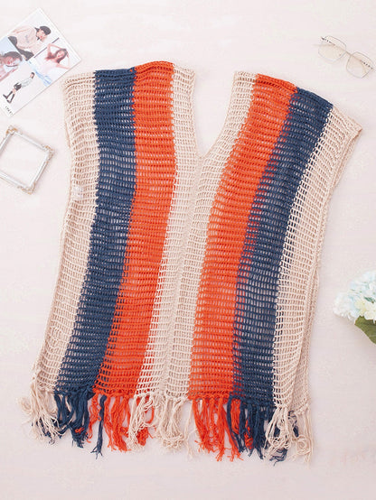 Beach Ready Striped Crochet Tassel Cover Up Dress