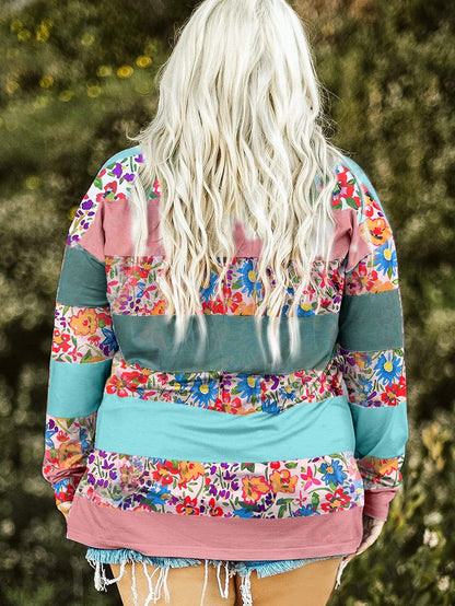 Pink Stripe Plus Size Colorblock Pullover Top