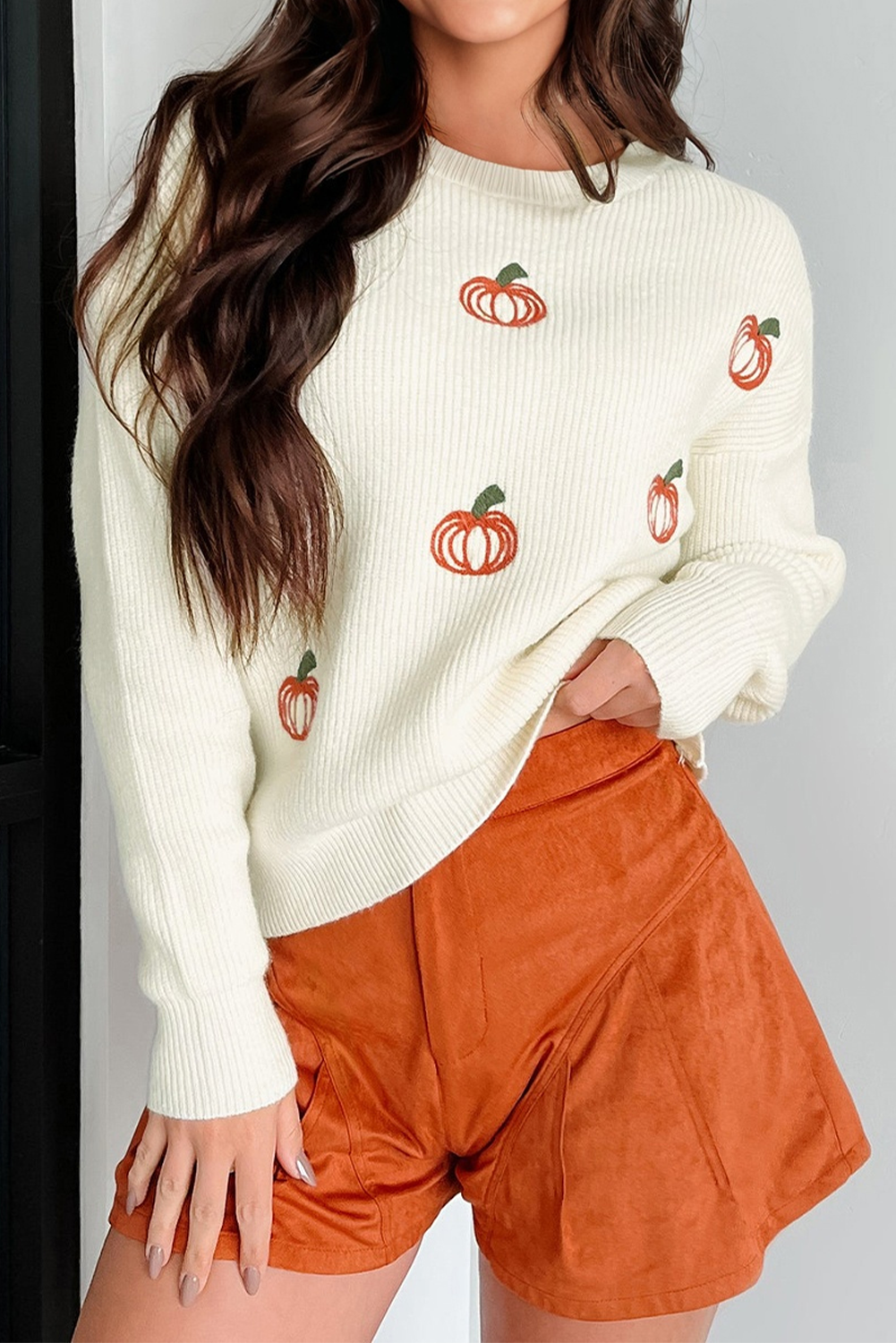 pumpkin embroidered sweater