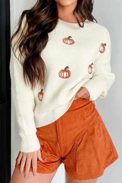 pumpkin embroidered sweater