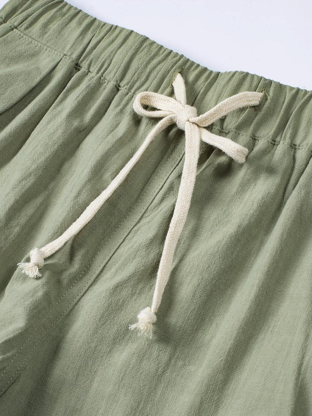Green Linen Drawstring Shorts